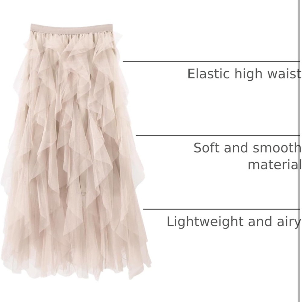 Women tulle skirt layered tutu mid length elastic waist A line skirt - Picture 5 of 6